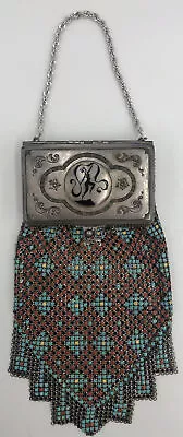 RARE Vintage 1920s Whiting & Davis Enameled Mesh Handbag Makeup Compact Purse • $677.68