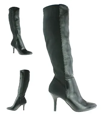 £19.99 • Buy Ladies Womens New Knee High Stiletto Heel Pull On Lycra Stretch Boots Shoes Size