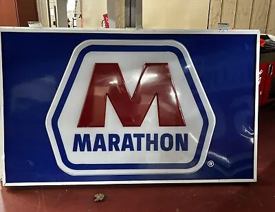 Marathon Sign Gas Oil Panel With White Aluminum Frame All-Original Vintage • $270