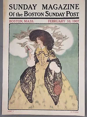 Sunday Magazine Of Boston Sunday Post Cover 1907 Wireman Woman Doves Color • $28.79