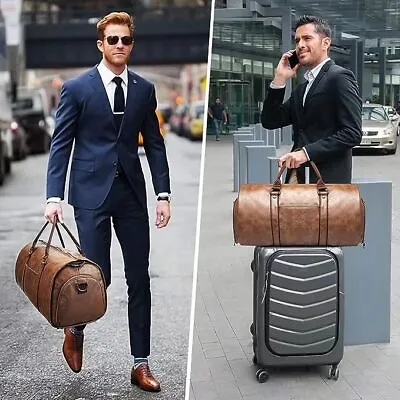Mens Carry On Garment Duffle Bag Leather Convertible Waterproof Travel Brown • $64.55