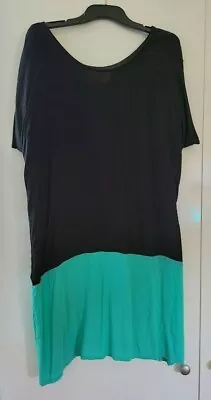 EUC/AS NEW Kuwaii Melbourne Black & Teal Green Two-Tone Tunic Dress Size 14 • $50