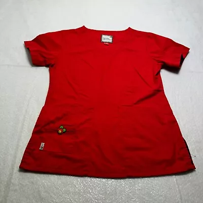 Mary Engelbreit Scrub Top Womens XS Red V Neck Short Sleeve Medical Polyester • $12.91