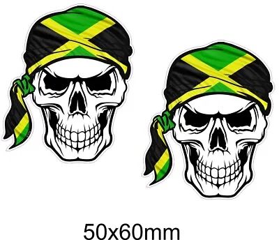 Small Pair Skull Head Bandana & Jamaican Flag Vinyl Car Sticker Decal 50x60mm • $3.73