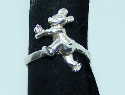 Vintage Sterling Silver Character MICKEY MOUSE Ring Running To Catch Baseball 7 • $55.99