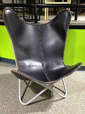 Leather Butterfly Chair. New In Box. Black Leather W/ Pewter Frame. Adult Size. • $4