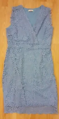 Blue Lace Size 14 Lined Dress Zip Side Stunning On Excellent Condition Papays • £3.99