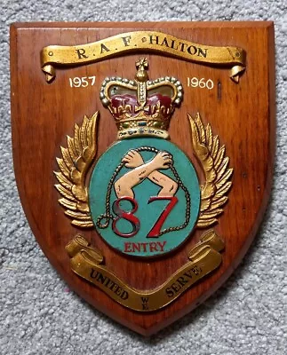 1957/60 Vintage Wooden RAF Halton 87 Entry United WE Serve 18 X 15cm Plq Shield • £25