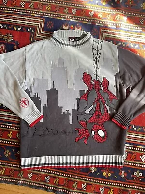 Vintage 2001 Marvel Spider-Man City Skyline Knit Sweater Adult Size XL Worn • $80