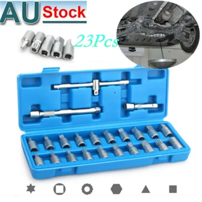 $41.88 • Buy 23Pcs 3/8in Oil Drain Sump Plug Socket Bit Set Removal Wrench Tool Kit Set NEW