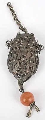 Antique Chinese Export Silver Articulated Cicada Vinaigrette Pendant Charm Bead • $495