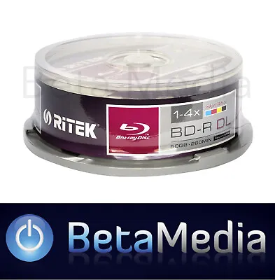 50 X Ritek Blu-ray BD-R 4x 50GB Inkjet Printable - High Capacity Blu Ray Discs • £92.03