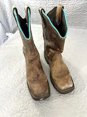 Justin Gypsy Western Boots Women Size 8B Brown Turquoise Leather L2900 • $20