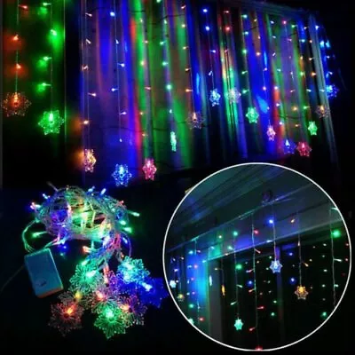 Christmas LED Curtain Window Snowflake String Fairy Lights Waterproof Decor KJ • $8.95