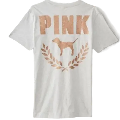 Victorias Secret Pink Gold Sequin Dog Logo Bling T Shirt Gray Xs S M L Xl Nwt • $29.75