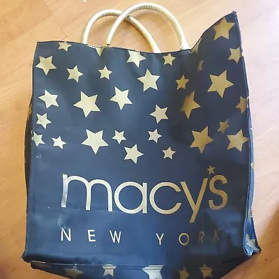 MACY’S NEW YORK CITY LOGO Reusable TOTE BAG BLACK W/Gold Stars PLASTIC • $14.95