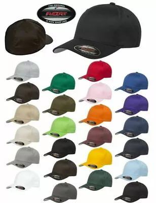 Flexfit - V-Flex Cotton Twill Fitted Baseball Cap Blank Plain Hat S/M L/XL 5001 • $8.95