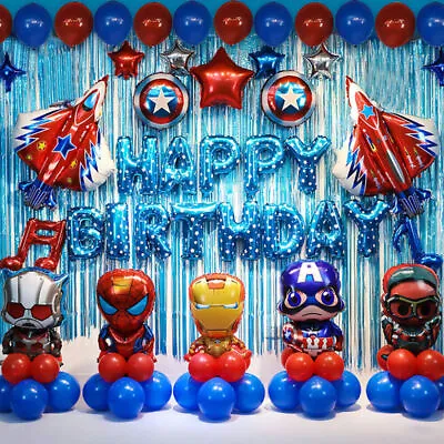Boy Birthday Superhero Balloons Marvel Avengers Party Decor Balloon Garland Kit+ • £13.98