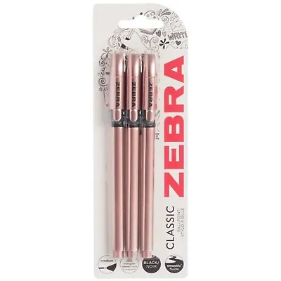 £3.99 • Buy Zebra Classic Z-Grip Rose Gold Ballpoint Pens Black Ink Medium 1mm Nib Pack Of 3