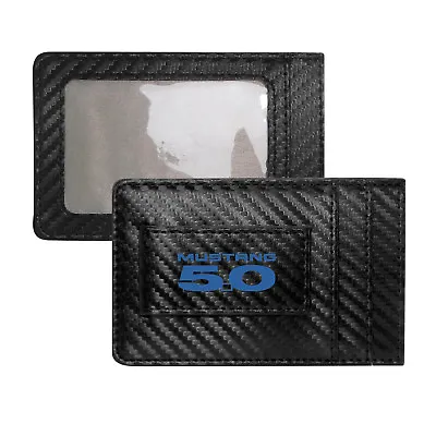 Ford Mustang 5.0 In Blue Carbon Fiber RFID Card Holder Wallet With Money Clip • $20.99