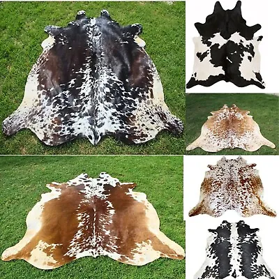 New Large 100% Cowhide Leather Rugs Tricolor Cow Hide Skin Carpet Area 18-35sqft • $124.99