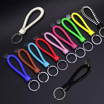 $3.92 • Buy 1*Colorful Car Keychain Leather Rope Strap Weave Keyring Key Chain Ring Key Fob