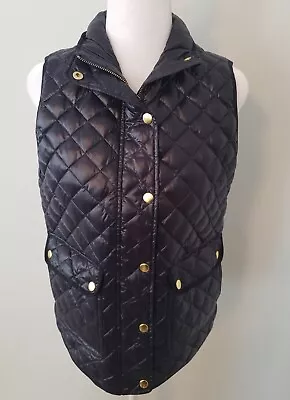 J. Crew Womens Down Quilted Puffer Vest SIZE XS Shiny Midnight Blue Gold Zip • $14