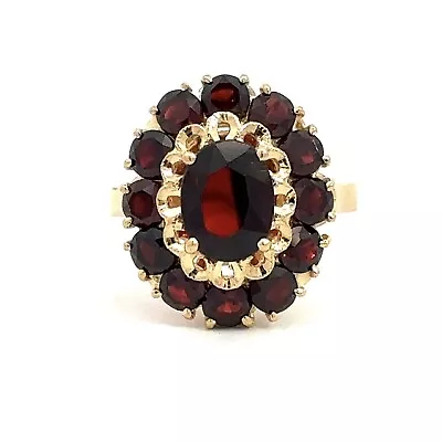 Stunning Garnet Oval Cluster 18K Gold Vintage Ring • $1685