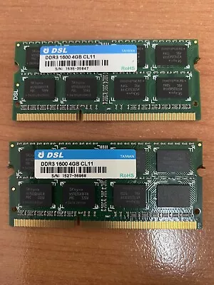 8GB  (2 X 4GB) DDR3 PC3 1600 CL11 SO-DIMM Laptop RAM • $17.50