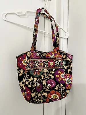 EUC Vera Bradley Suzani Black Floral Quilted Holiday Tote Shoulder Bag Medium • $25