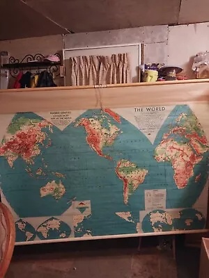 Vintage Weber Costello School Pull Down Map Of The World Magna-graphic Steamship • $99.99