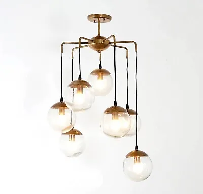 Mid Century Modern Bubbles Chandelier Brass And Glass Ceiling Light Lamp '70s • $520