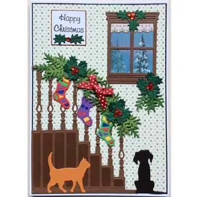 Christmas Stairs Dog Cat Metal Cutting Stencil For Paper Card Scrapbooking Dies • £4.89