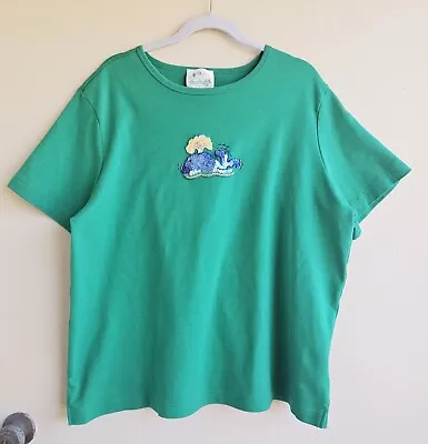 Quaker Factory Green Sequin Beaded Whale Top Shirt Tee Size 2X XXL  • $27.99