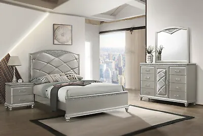 NEW Champagne Silver Queen King 4PC Bedroom Set Modern Glam Furniture Bed/D/M/N • $1499.99