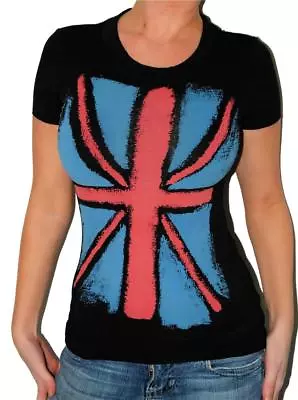 Black M British Flag Fitted Stretchy T-shirt Top Nwts Scoop Neck Festival Posh  • £10.42