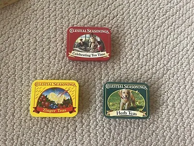 Vintage Celestial Seasonings Lot Of 3 Tea Tins With Puppy & Zinger • $24