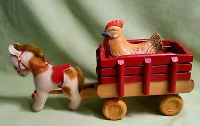 Vintage German Steiff Horse Pulling Wooden Easter Wagon With Hen • $140.25