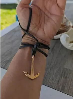 Miansai Unisex Nautical Gold Anchor Black Leather Rope Bracelet  • $39