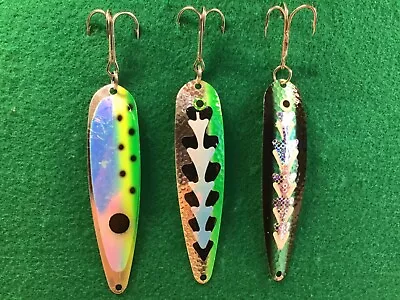 3 ADVANCED TACKLE MICHIGAN STINGER MAGNUM SPOONS 4 3/4” GLOW/UV CleanLot 3 • $15