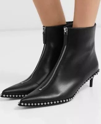 $230 • Buy Alexander Wang Eri Low Black Smooth Leather Boots Sixe 40