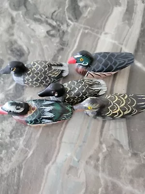 Set Of 5 Miniature Wooden Hand Carved And Painted Ducks  • $20