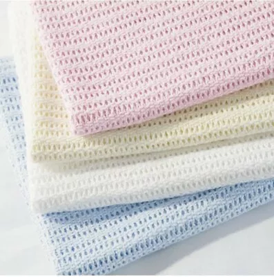£3.99 • Buy Cellular Blanket 100% Cotton For Prams In White, Pink & Mint.