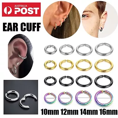 $5.80 • Buy 1Pair Surgical Steel Ear Cuff Non-Piercing Fake Hoop Earrings Huggies Clip On AU