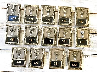 Lot Of 14 Vintage Brass Post Office Box Doors 13 Locks 1 Combination Oro 1960 • $89