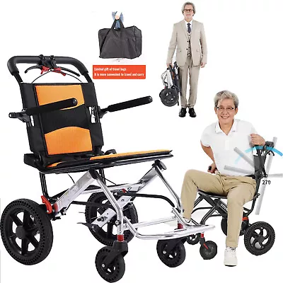 Folding Lightweight Wheelchair Manual Brake Aluminum Transport Travel Wheelchair • $279.56