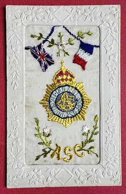 Ww1 Military Silk Embroidered Postcard - Asc - Army Service Corps • £4.99