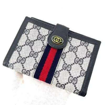 GUCCI Vintage Sherry GG Supreme Offidia Bi-fold Compact Wallet Black Auth 426 • $127