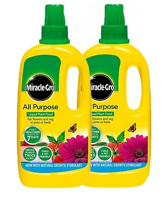 2 X MIRACLE-GRO GROW ALL PURPOSE LIQUID PLANT FOOD FEED CONCENTRATED FERTILISER  • £12.99