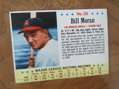 1963 Post Cereal Baseball Cards - # 25 Bill Moran 2b Los Angeles Angels • $9.99